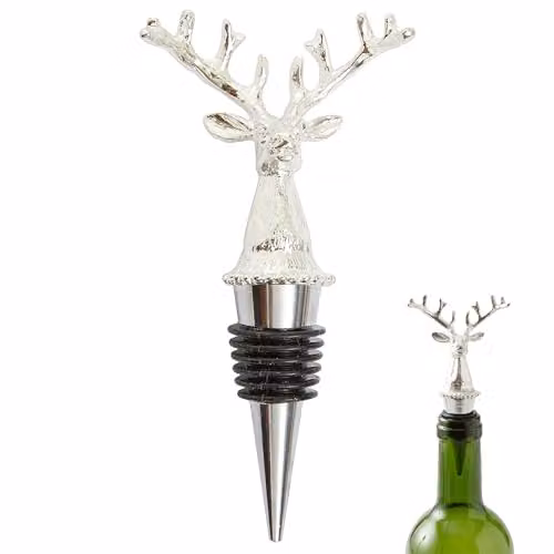 Premier Housewares Orsina Patrin Stag Bottle Stopper in Silver and Black Stainless Steel – 1