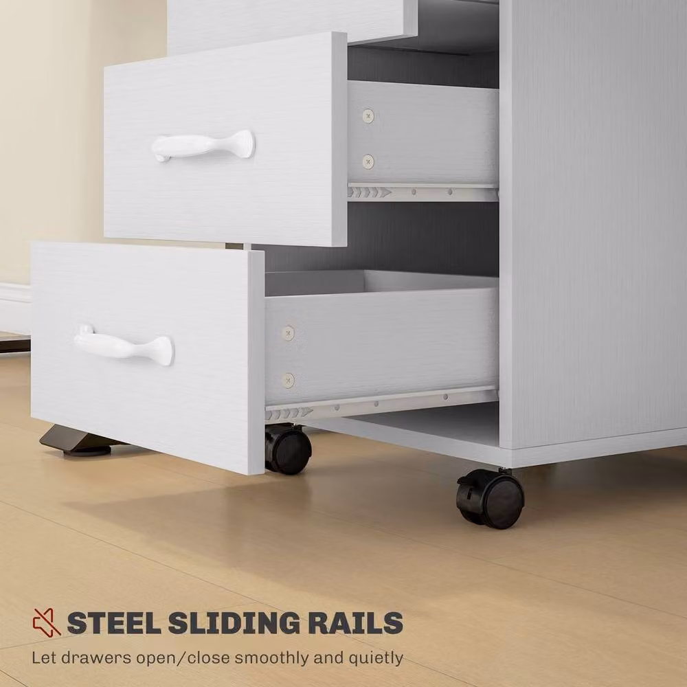 Kelvenix 3 Drawer Rolling Mobile Filing Cabinet in White, W/D/H: 60 x 60 x 57 cm – 3