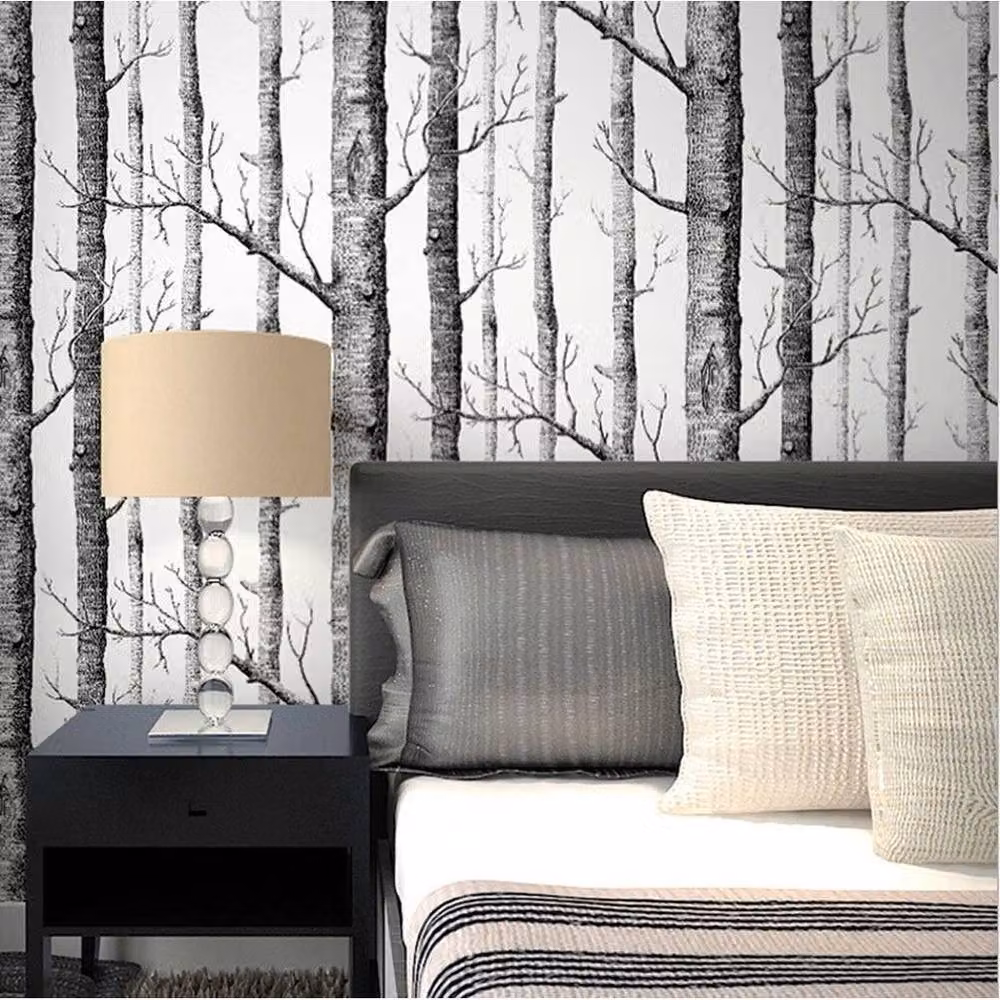 KORVIXA Birch Tree Rustic Wood 3D Wallpaper in Black, Width: 100 cm – 3