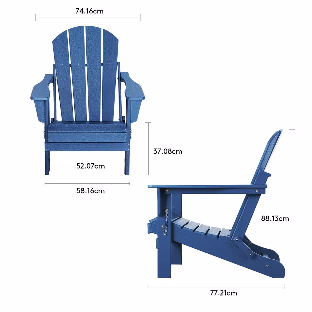 Mona Vale Furniture Navy Blue Foldable All-Weather Outdoor Adirondack Lounge Chair – 7