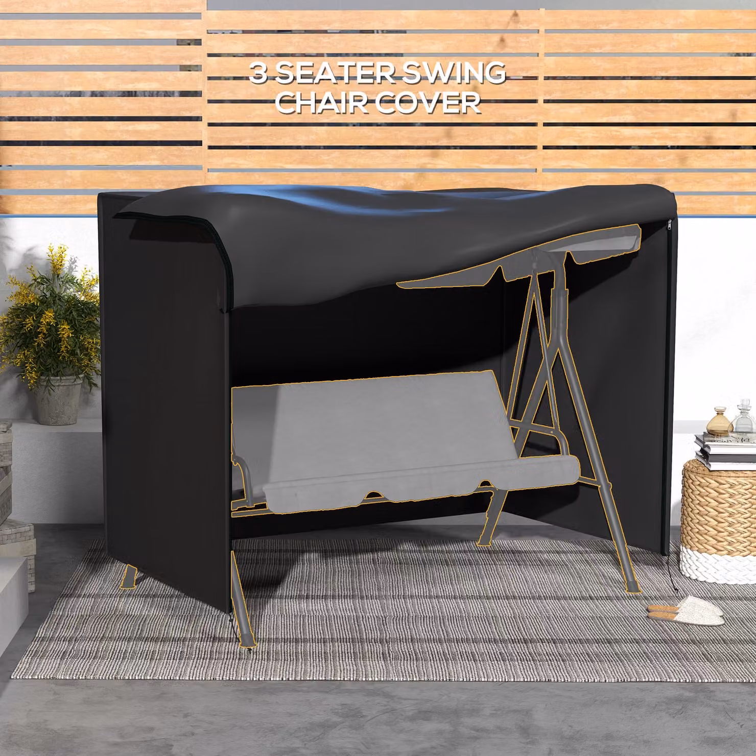 Outsunny Black Water-Repellent Three-Seater Swing Chair Protective Cover, W: 205 cm, D: 124 cm – 5