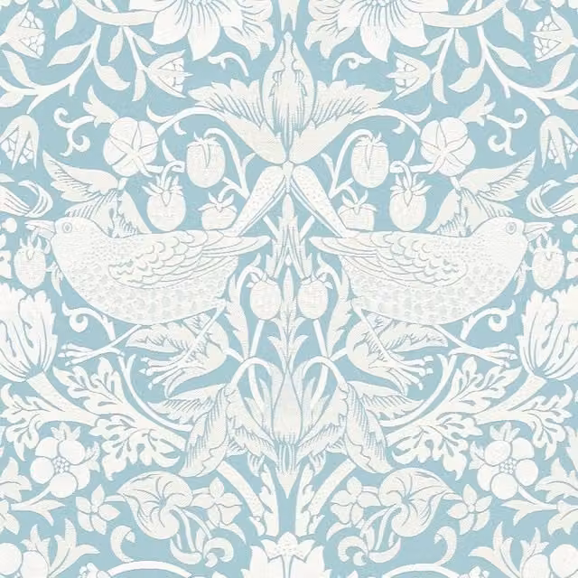 William Morris Strawberry Thief Jacquard Fabric in Blue