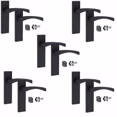 Golden Grace Victorian Scroll Door Handles Latch Pack in Matt Black, 5 Sets