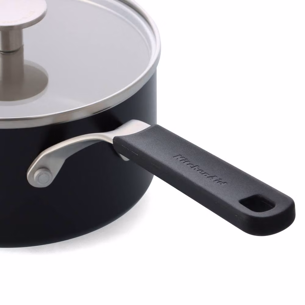 KitchenAid Matt Black Aluminium Saucepan with Glass Lid, 16 cm – 3