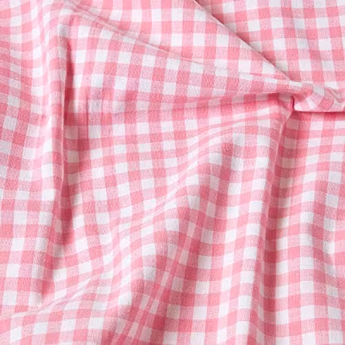 HOMESCAPES Gingham Check Throw Blanket, 100% Cotton, Pink and White, W: 150 cm, D: 200 cm – 2