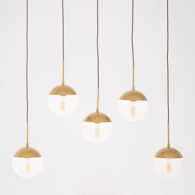 Orsina Industrial Gold and Chrome 5 Pendant Light with Adjustable Transparent Glass Spheres – 1