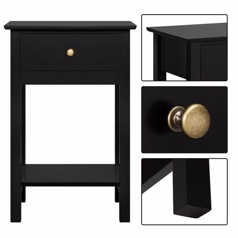 SPETLEK Black Bedside Table with Drawer – 3
