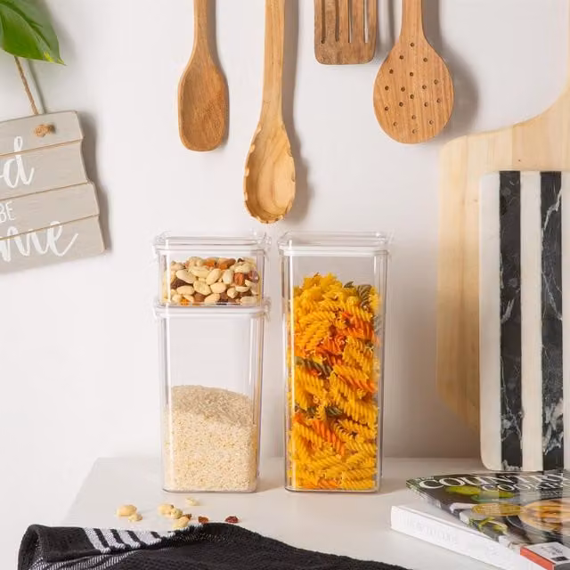Argon Tableware 3-Piece Airtight and Leakproof Plastic Food Storage Container Set in White and Transparent