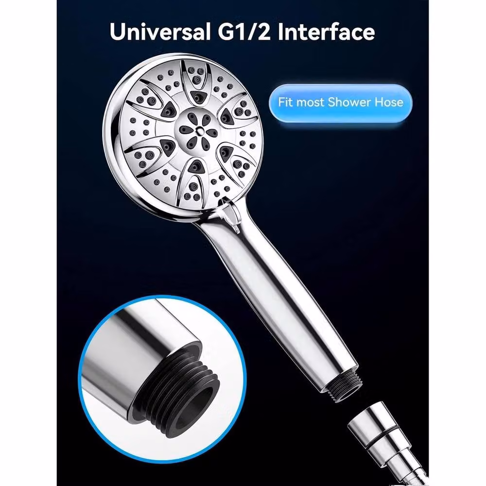 VOGREX Elegant 5-Spray High Pressure Modern Shower Head in Silver and Chrome with Anti-Limescale Feature – 2