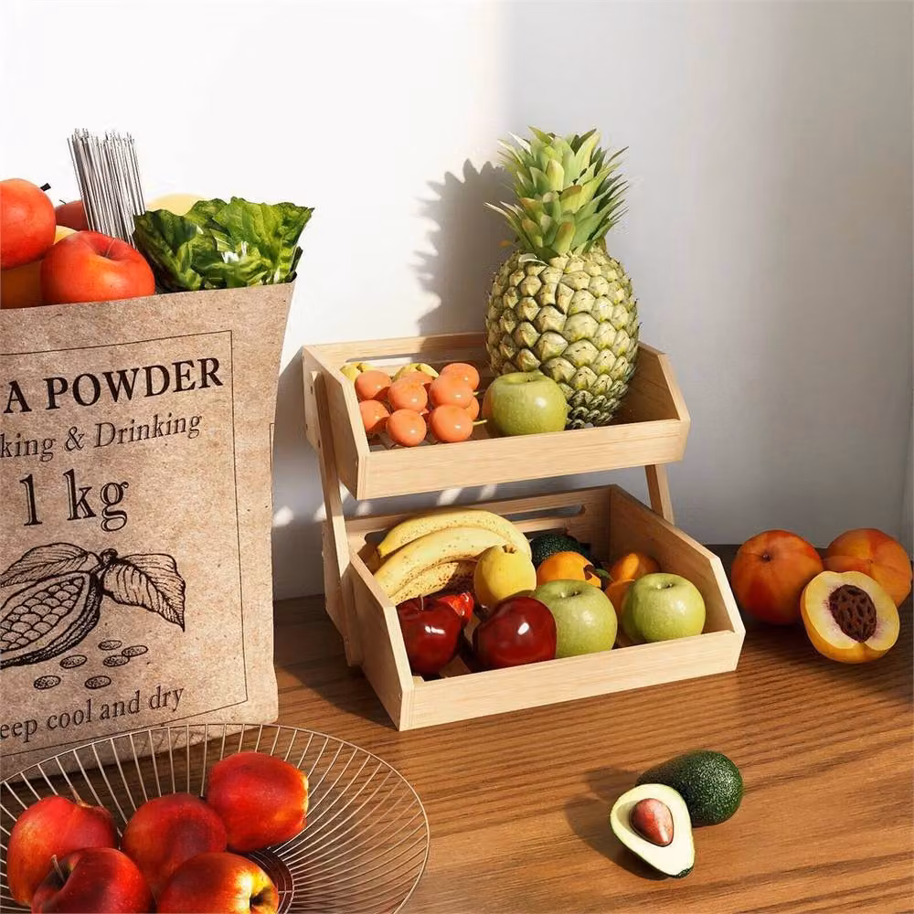 Nordara 2 Tier Bamboo Fruit Rack and Vegetable Storage Stand in Brown – 3