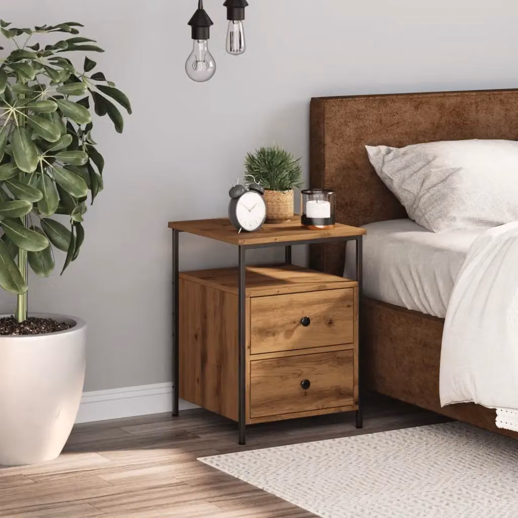 Berkfield Home Artisan Oak Bedside Cabinet in Brown, W/D/H: 34 x 35.5 x 50 cm – 3