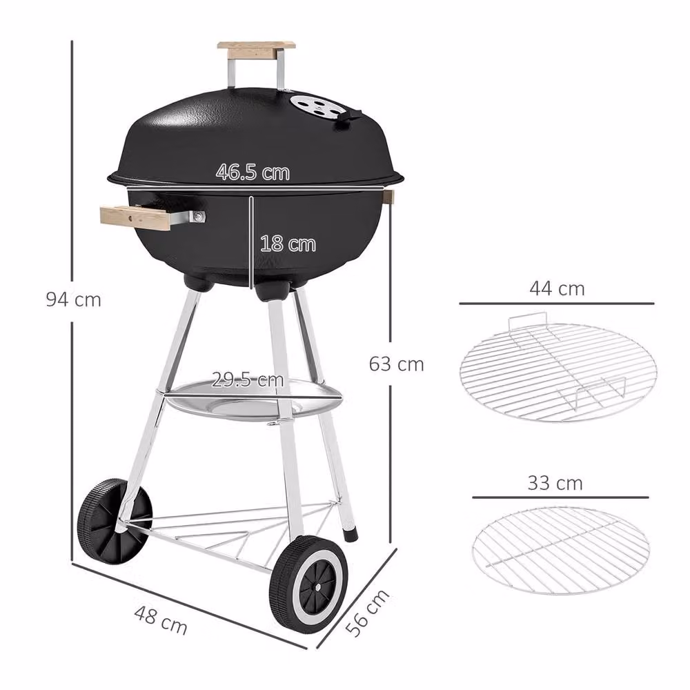 EONLION Portable Round Kettle Charcoal BBQ Grill in Black, Diameter: 100 cm – 2