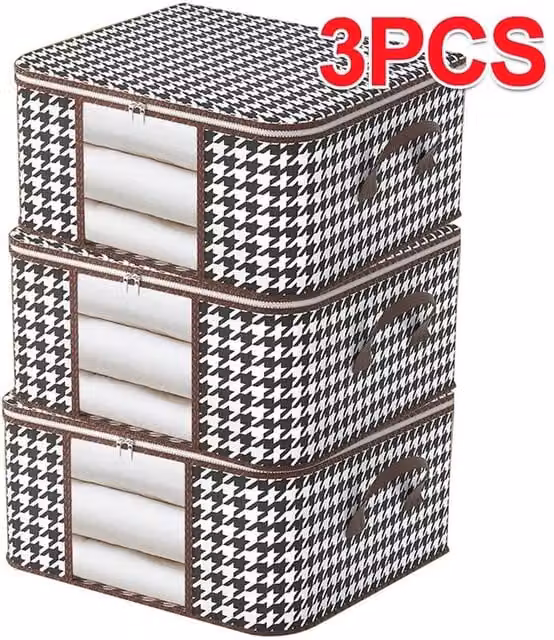 KORVIXA 3-Piece Grey Fabric Clothes Storage Bags with Handles – 1