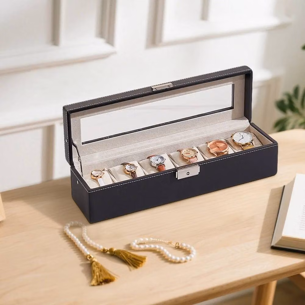 Kelvenix 6-Slot Lockable Watch Display Box in Black – 3