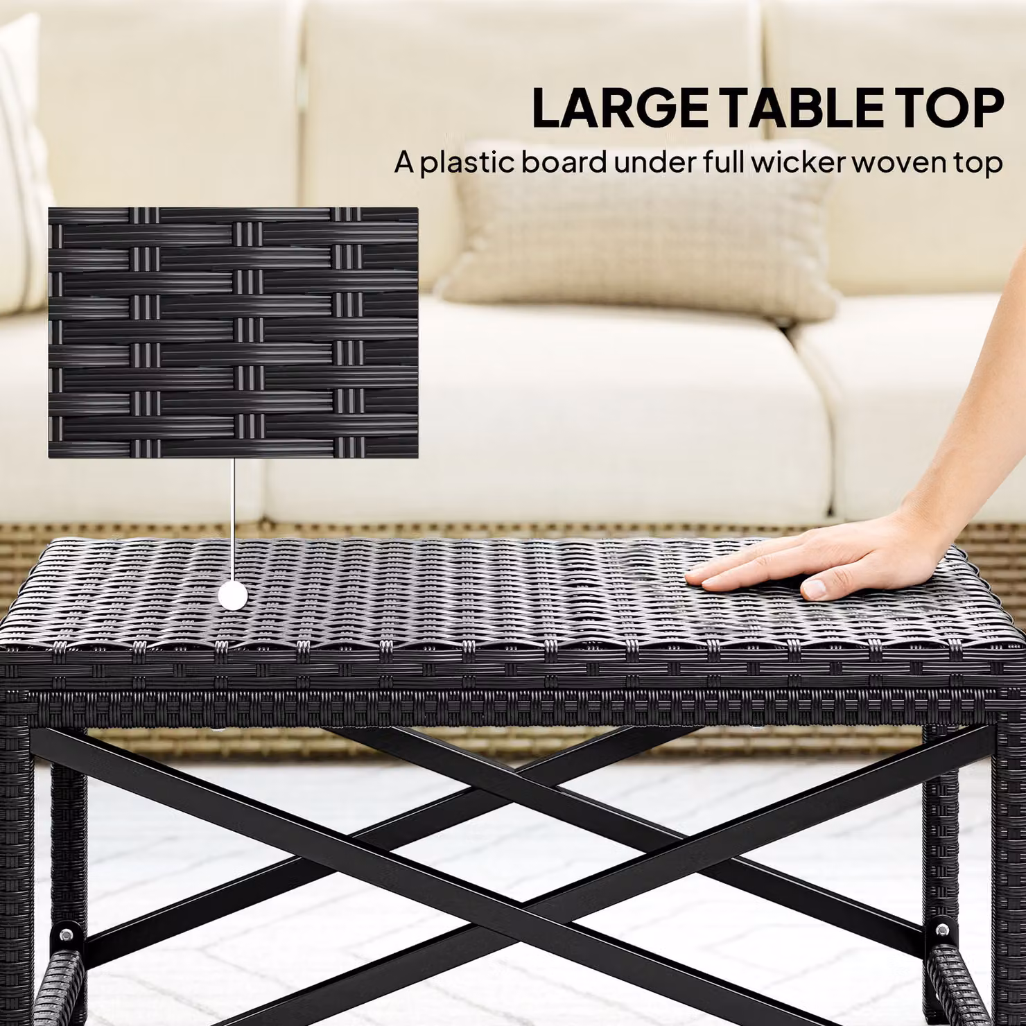 Outsunny Modern Black Polyrattan Outdoor Coffee Table with X-Frame for Garden and Balcony, W/D/H: 80.0 x 43.0 x 30.0 cm – 5