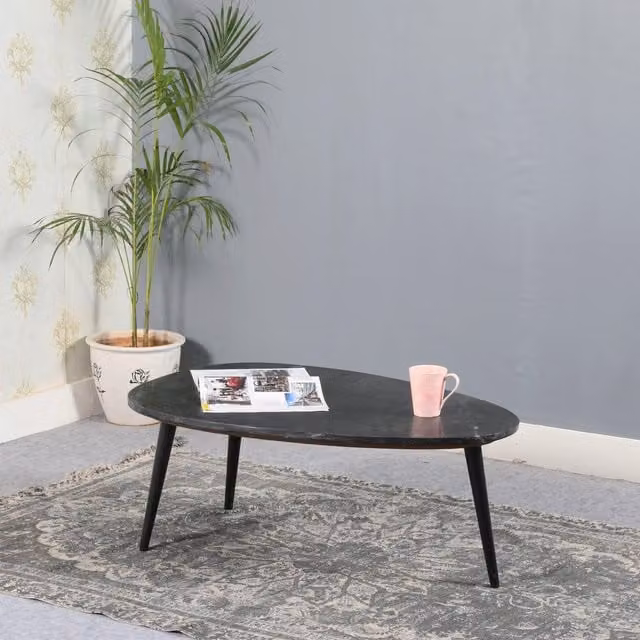 IH Design Tilden Coffee Table with Black Marble Top and White Metal Legs, W: 90 cm, D: 60 cm, H: 35 cm – 1