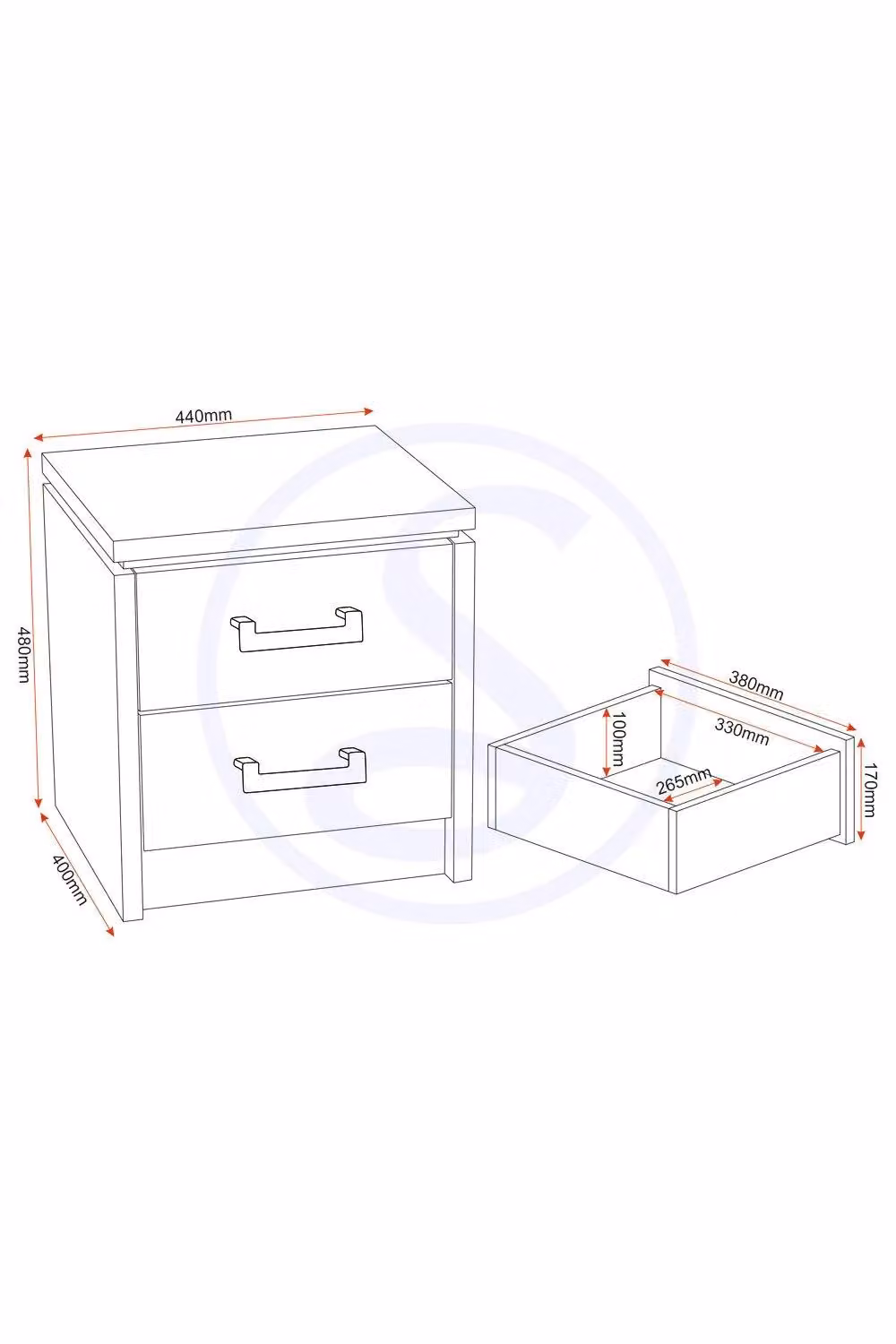 Seconique Charles 2 Drawer Bedside Chest in Brown Wood Effect – 3