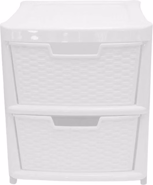 Nordara Large Rattan Effect 2 Drawer Storage Tower Unit in White – 1