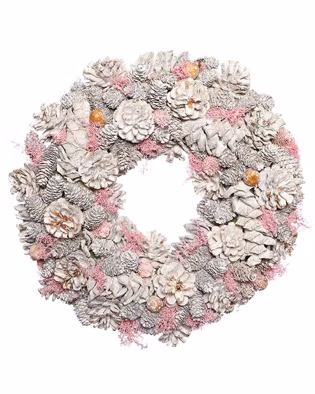 Dibor Traditional Pink and Silver Pinecone Christmas Wreath, Diameter: 39 cm – 2