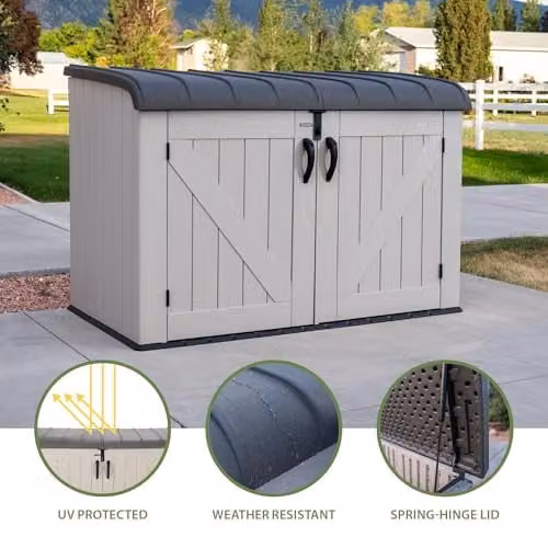 LIFETIME 60170 Heavy Duty Low Plastic Garden Storage Box in Desert Sand and White, W/D/H: 183.0 x 122.0 x 42.0 cm – 3