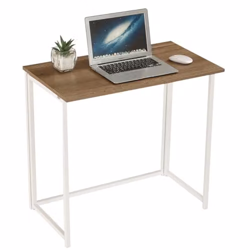 Direct Online Houseware Folding Computer Desk with White MDF Laminate Top and Black Metal Frame, W/D/H: 82.0 x 45.0 x 74.5 cm