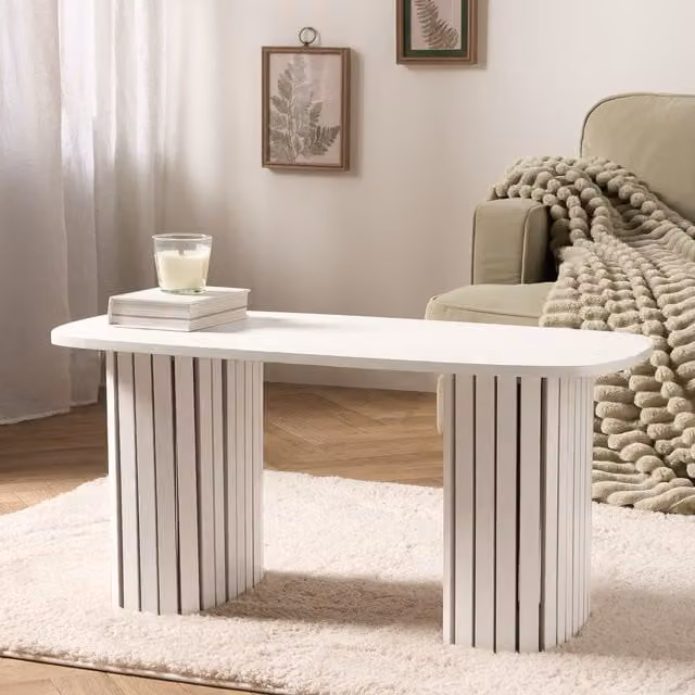 OHS Madison Ribbed Long Coffee Table in Cream