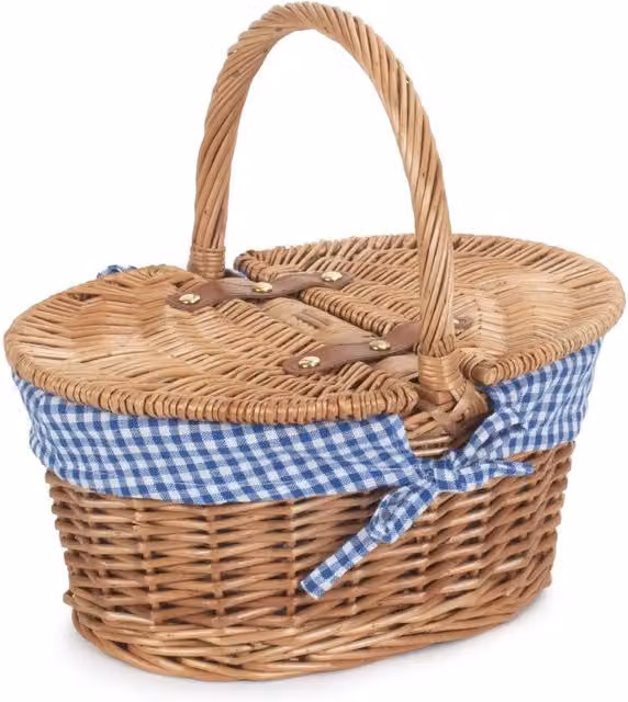Red Hamper Wicker Childrens Oval Picnic Basket with Lid in Natural and Beige, W: 29.0 cm, D: 15.0 cm, H: 22.0 cm – 1