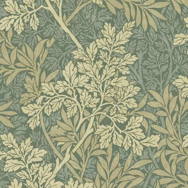 William Morris At Home Foliage Floral Cotton Fabric in Green