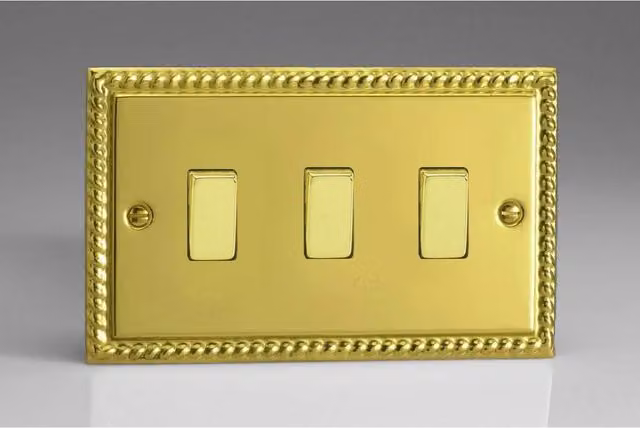 Varilight Classic Georgian Brass Two-Way Triple Light Switch Plate in Gold and Yellow – 4