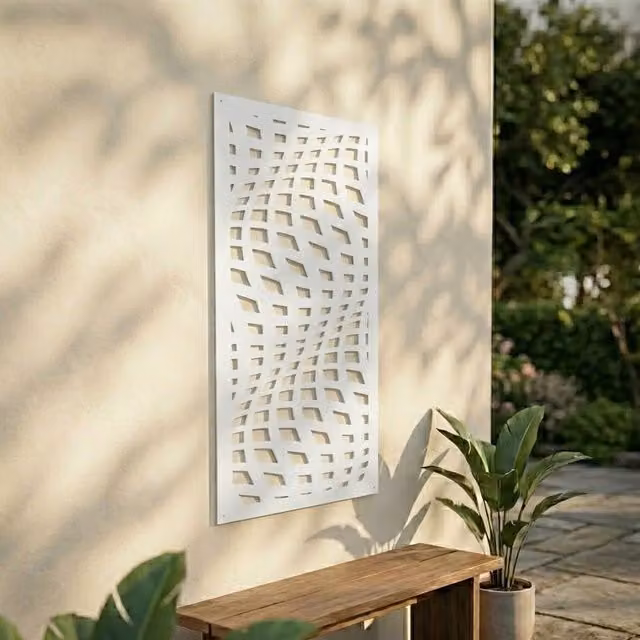 Laser Hut Wave Screen Abstract Metal Wall Art in White and Black
