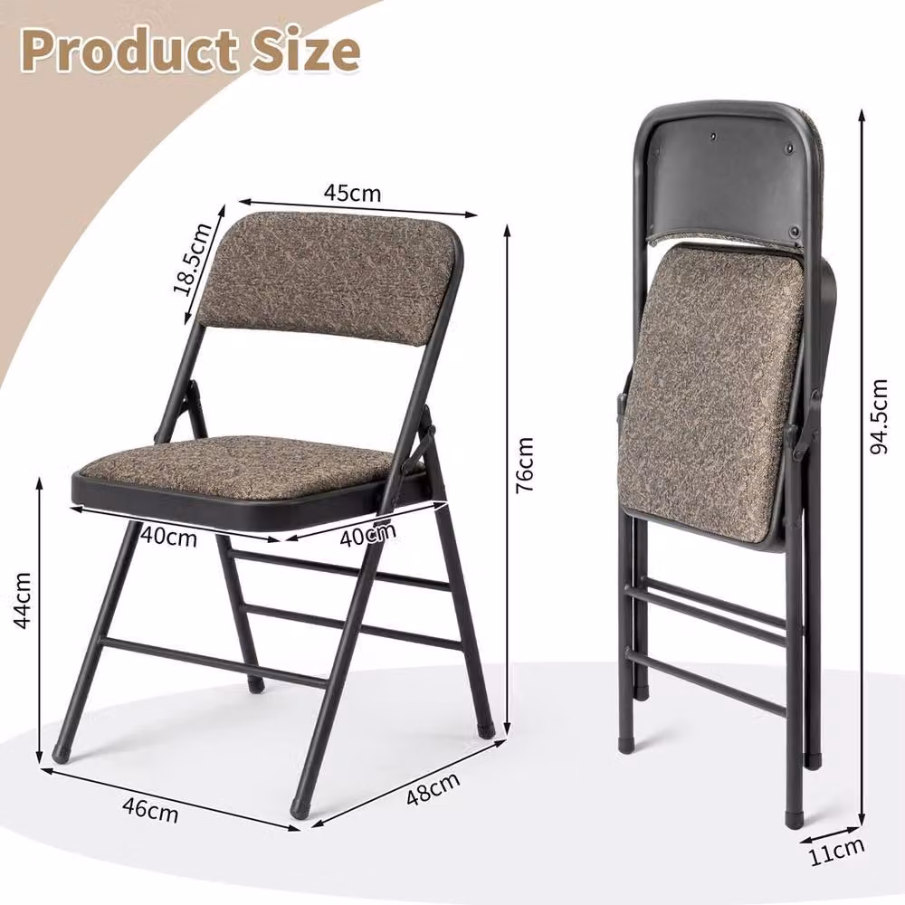 KORVIXA 4-Piece Set of Grey and Black Metal Folding Chairs with Padded Fabric Seats – 2