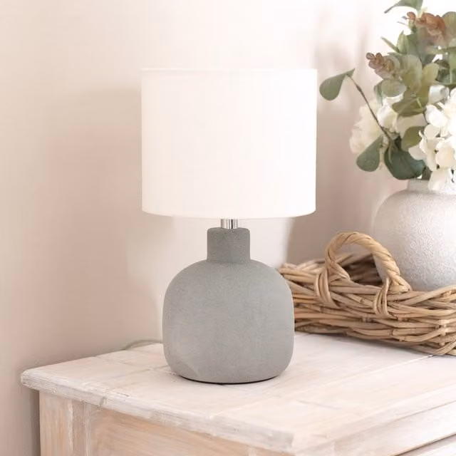 Chelsea Sandblast Ceramic Table Lamp with Linen Drum Shade in Grey