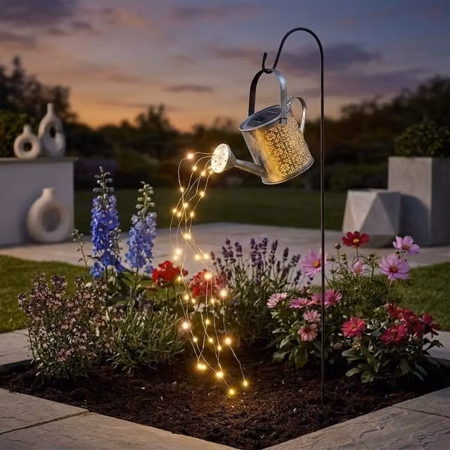 Garden Greatness Lunaria Damasque Solar LED Watering Can Stake Light in Silver – 1