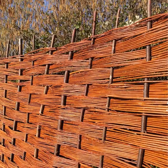 Willow Bunch Weave Hurdle Fence Panel in Brown Woven Wood, Height: 182 cm