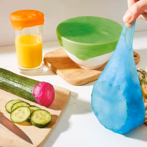 mysmartbuy Set of 4 Reusable Silicone Food Covers in Multicolour, Fridge and Freezer Safe