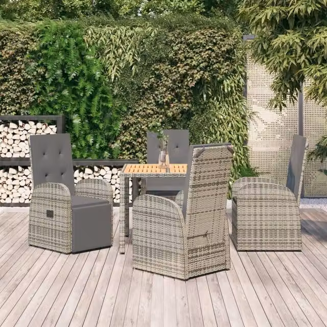 Berkfield Home 5 Piece Grey Poly Rattan and Solid Acacia Wood Garden Dining Set