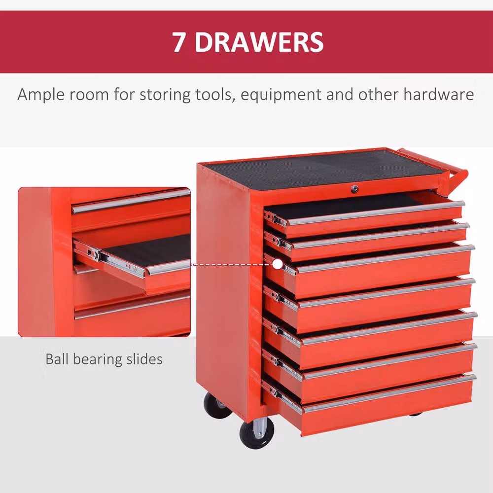 STILVORA 7 Drawer Steel Tool Chest Trolley with Lockable Wheels, Red – 5