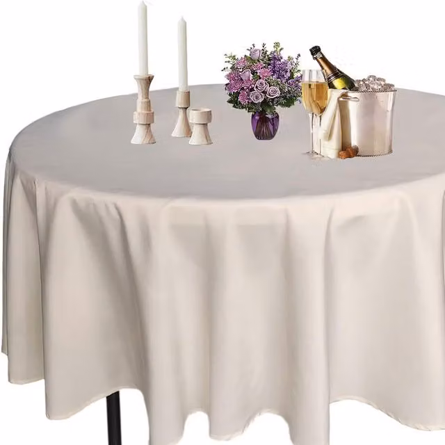 Neel Blue Premium Round Polyester Tablecloth in Ivory, Diameter: 177.8 cm