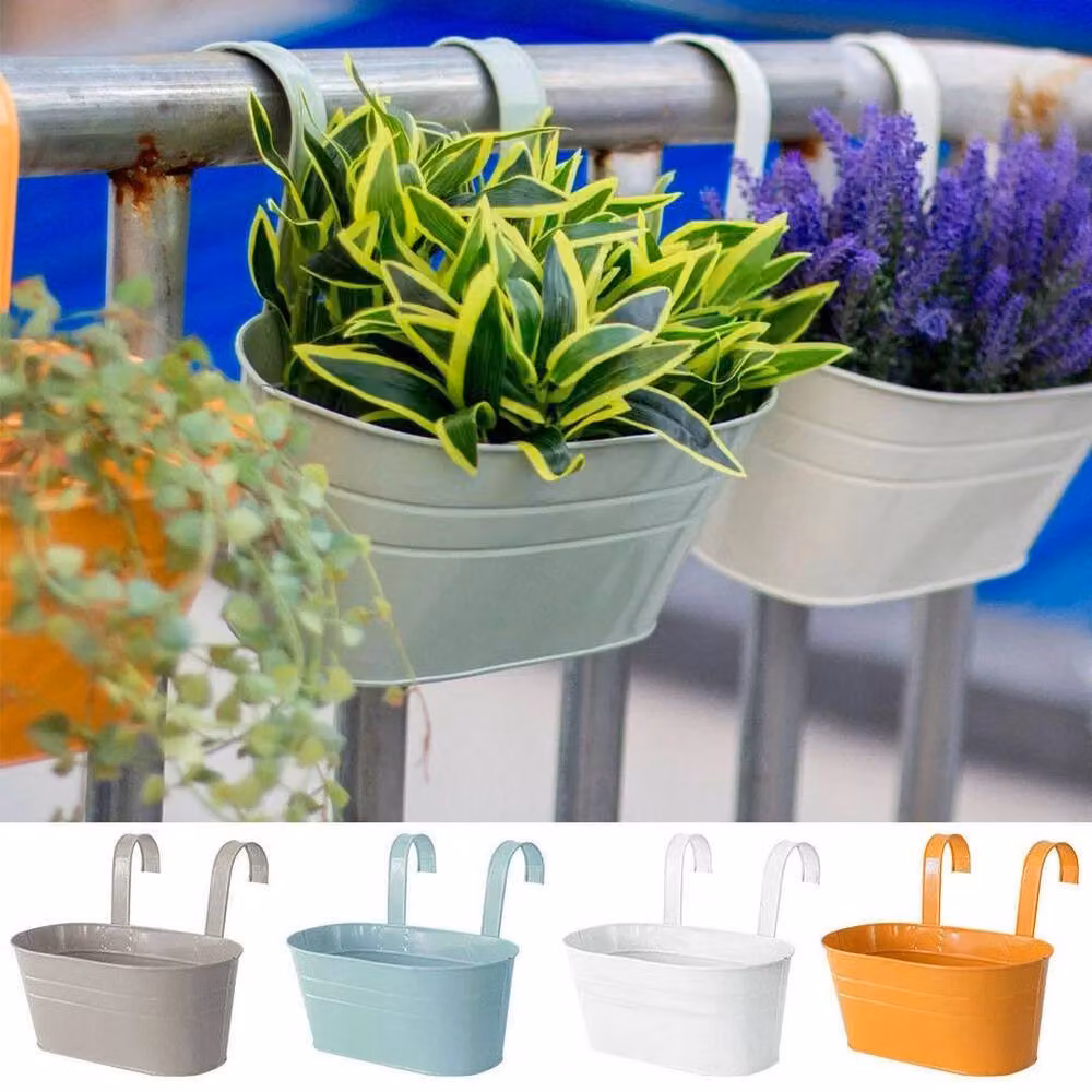 EONLION Set of 4 Metal Hanging Flower Pots for Fences and Gardens in Orange – 3