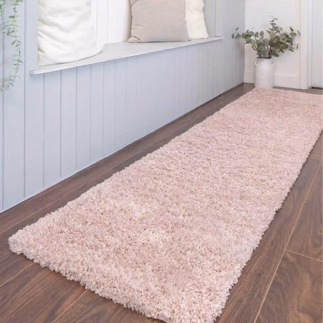 The Rug House Shaggy Super Soft Living Area Rug in Blush Pink, W: 240 cm, D: 60 cm