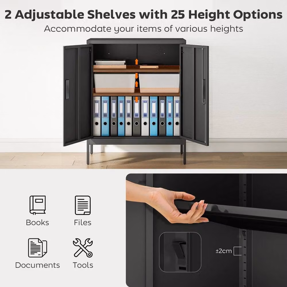 NESTLUNE Metal Storage Cabinet with Lock and Adjustable Shelves, Black, W/D/H: 100 x 40 x 40 cm – 4