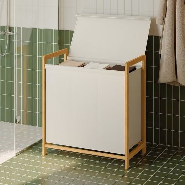 SONGMICS 3-Compartment Laundry Basket and Hamper with Lid and Removable Bags in White
