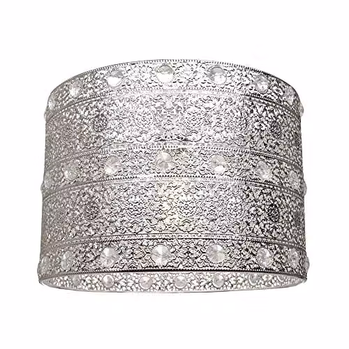 Happy Homewares Moroccan Style Chandelier Pendant Light Shade in Silver with Transparent Beads, Diameter: 24 cm – 1