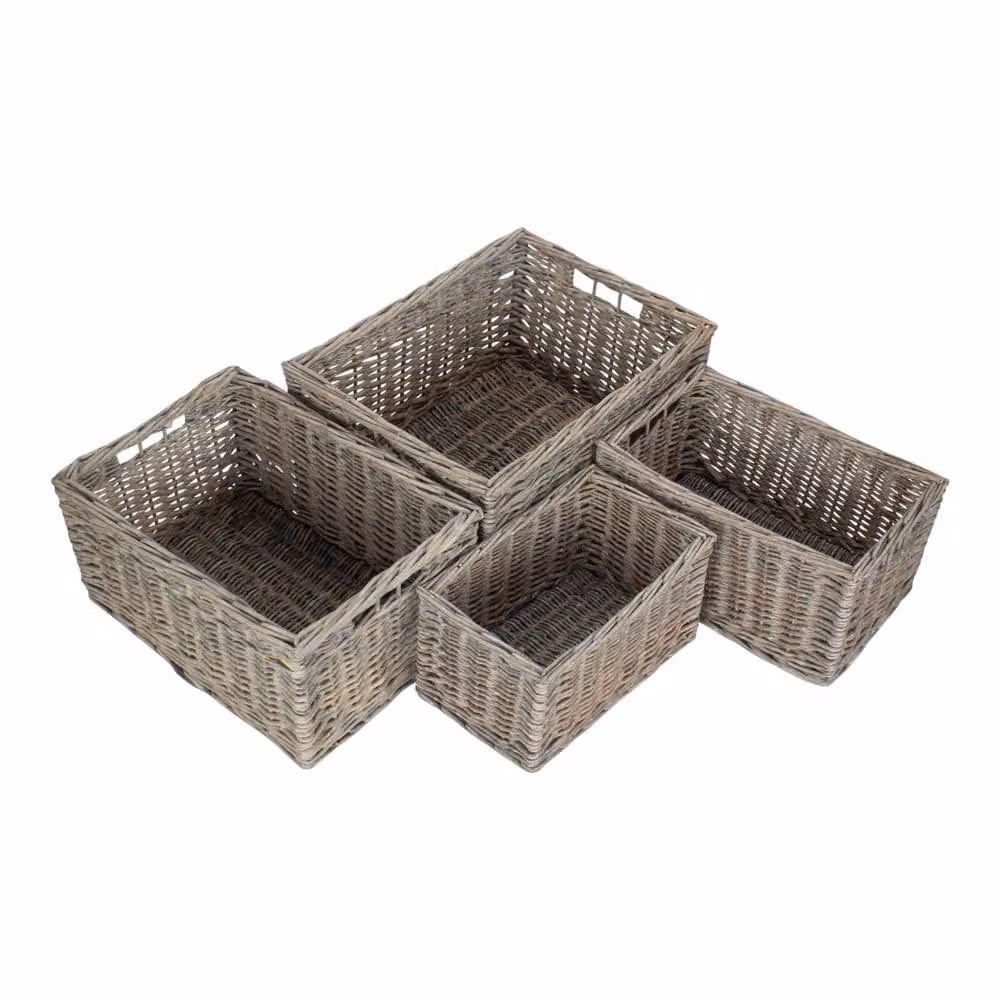 Red Hamper Set of 4 Grey Wash Unlined Willow Storage Baskets – 2