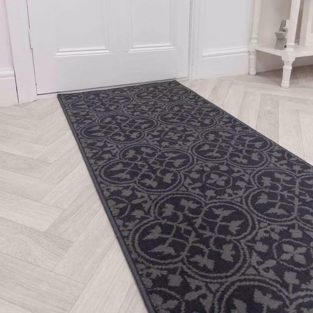 runrug Mosaic Hallway Carpet Runner Rug in Grey, W: 60 cm, L: 210 cm – 1