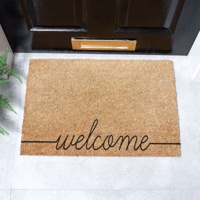 Artsy Mats Curly Welcome Doormat in Brown with Coir and Non-Slip Natural Rubber Base