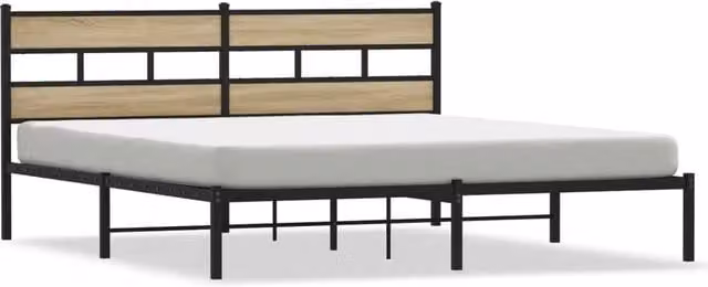 Berkfield Home Metal Bed Frame in Sonoma Oak Brown, W/D/H: 180 x 200 cm