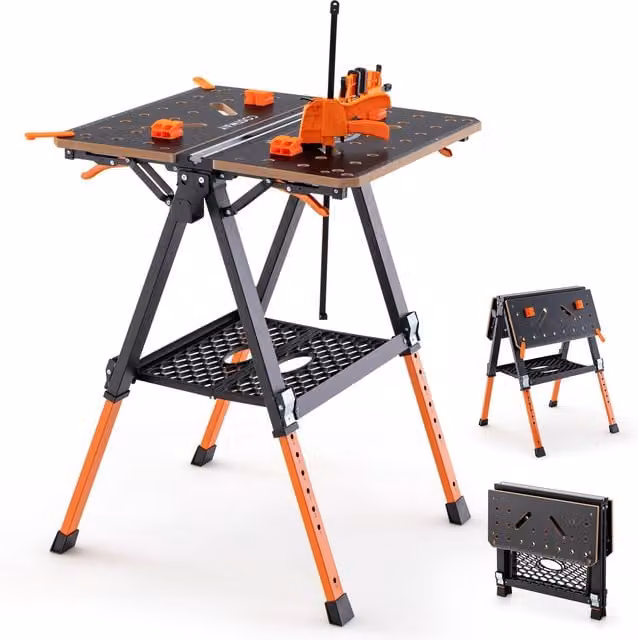 COSTWAY 2-in-1 Folding Metal Work Table and Sawhorse in Orange
