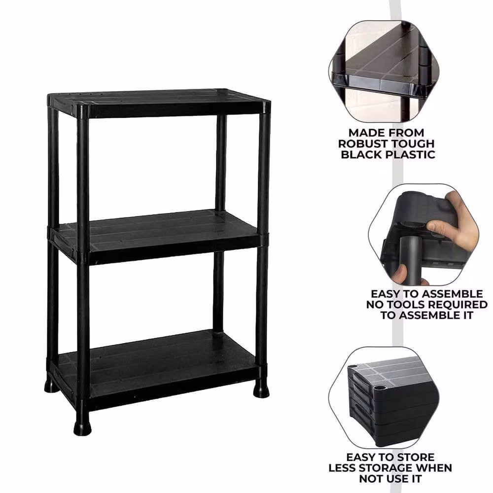 FORGEVIO Heavy Duty 3 Tier Plastic Garage Shelving in Black – 2