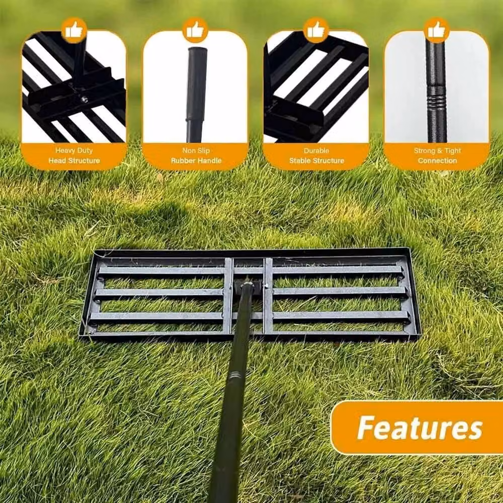 VOGREX Black Lawn Level Rake with 183 cm Steel Handle, Width: 75 cm, Depth: 25 cm – 3